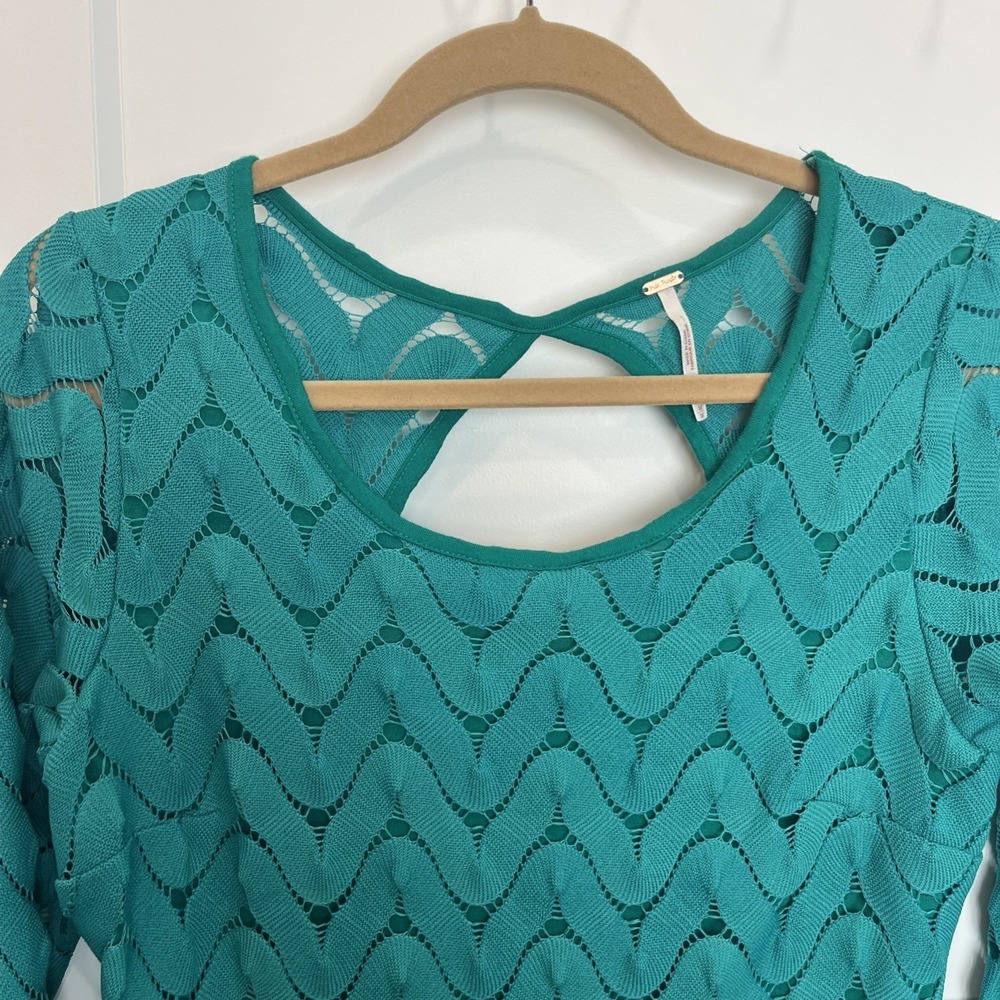 Free People Wild Thing Emerald Green Crochet Dress Size Medium Preppy Boho Party - Picture 2 of 6